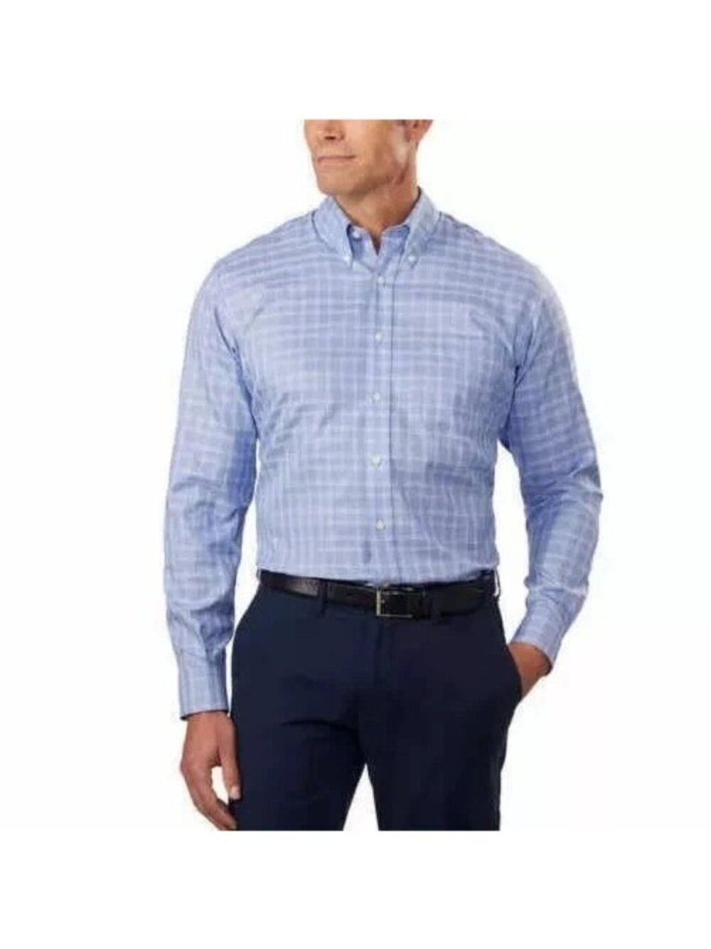 NWOT Kirkland Signature Men's M  Blue Plaid Long Sleeve Button-Down Dress Shirt